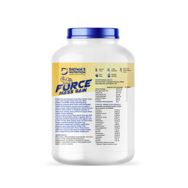 Dayma’s Nutrition-Force Mass Gain-KesarPista_3kg - Image 2